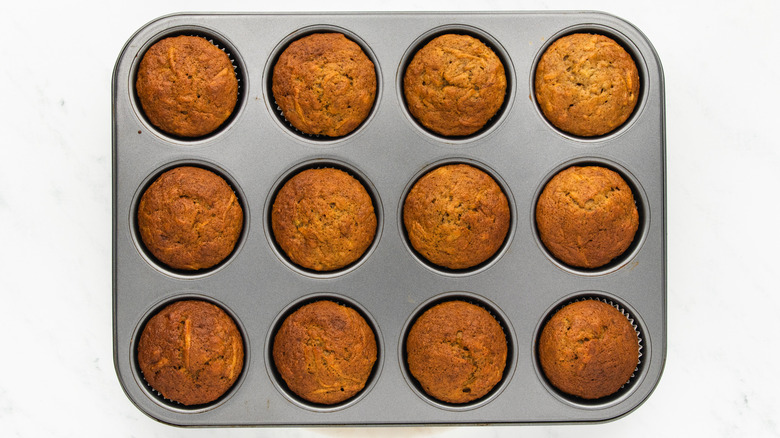 Banana carrots muffins in pan