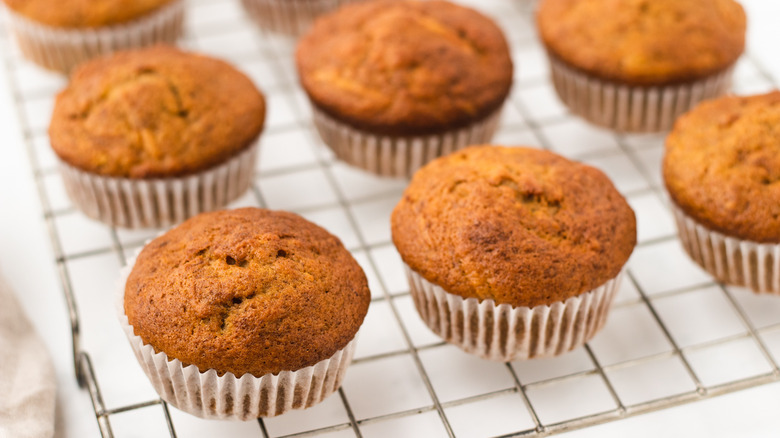 Banana carrot muffins on wire rack