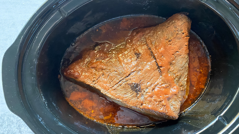 cooked brisket in slow cooker