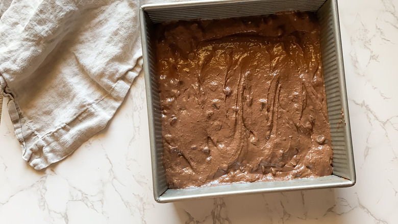 brownie batter in baking dish