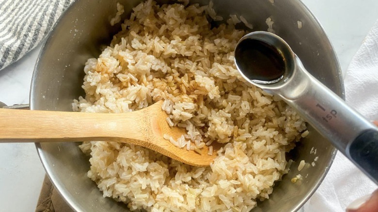 soy sauce added to brown rice