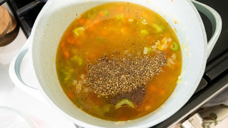 broth with vegetables and seasonings