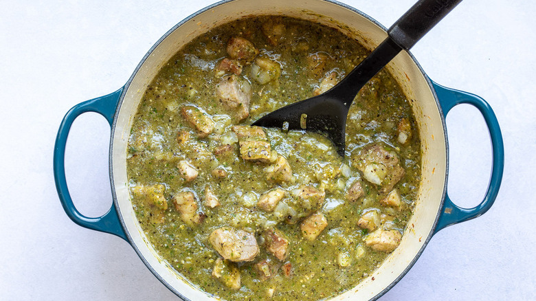 green chile stew in pot