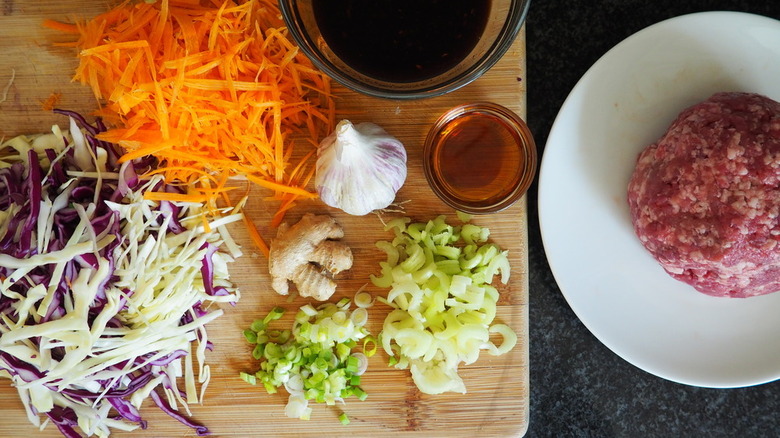 egg roll in a bowl ingredients prepped and ready to cook