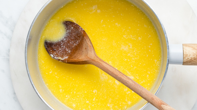 buttery mixture in saucepan