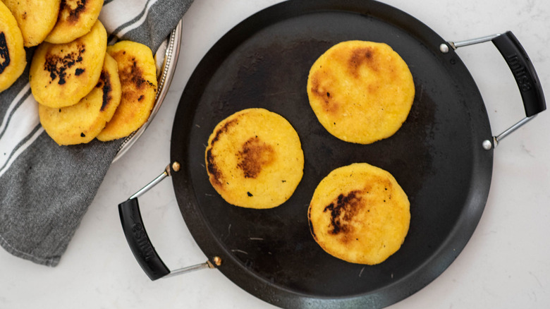 baked arepas on pan