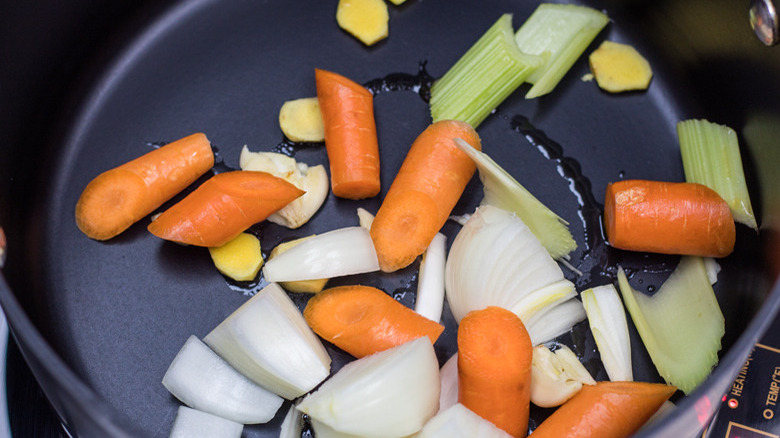 Veggies cooking in a sauce pan