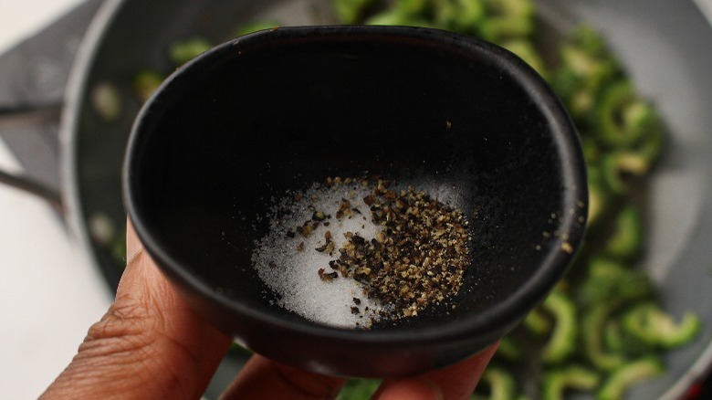 salt and pepper seasoning on bitter melon