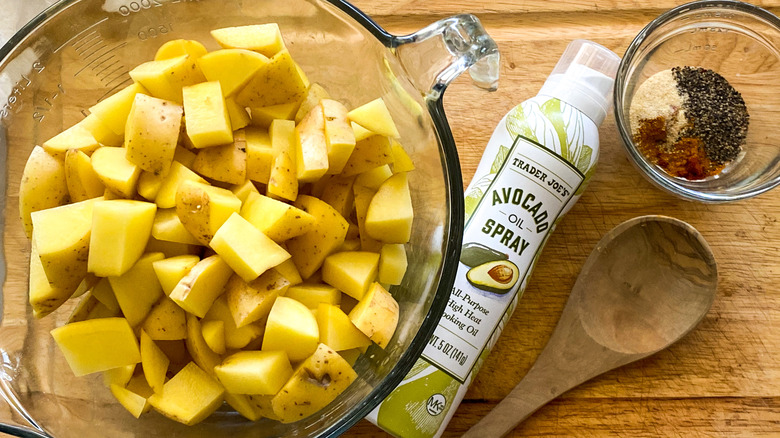 Potatoes chopped in a bowl