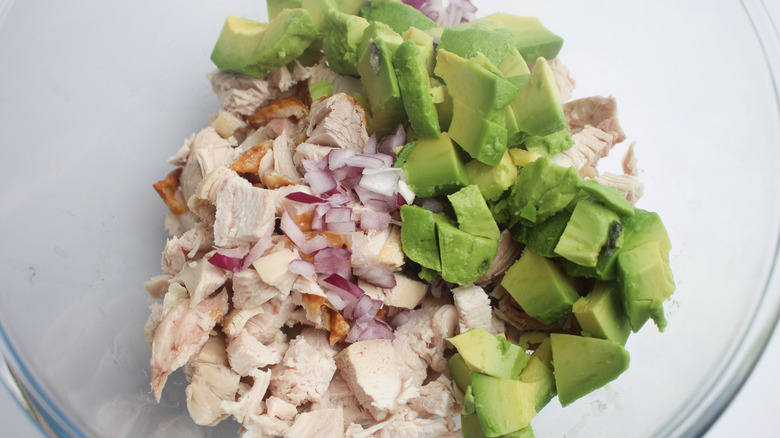 chicken and avocado in bowl