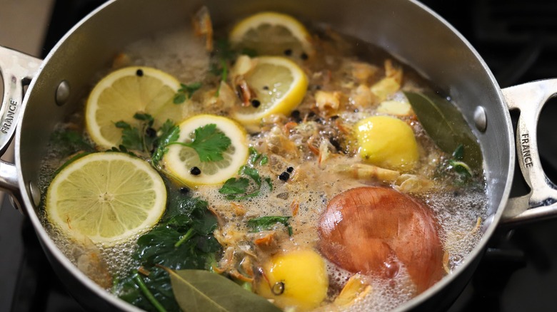 shrimp stock simmering