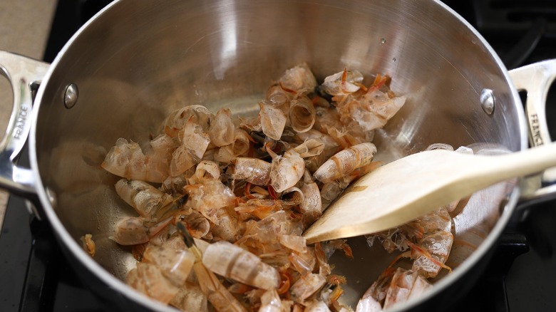 shrimp shells in a pot