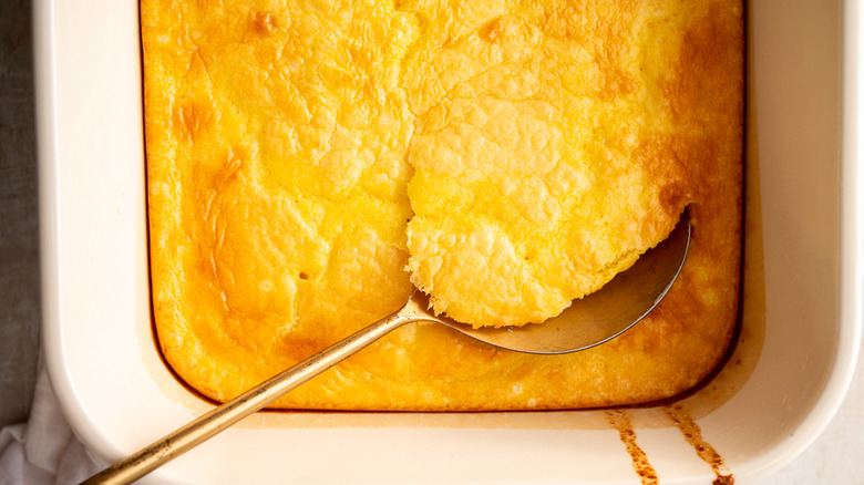 Southern spoonbread in baking dish