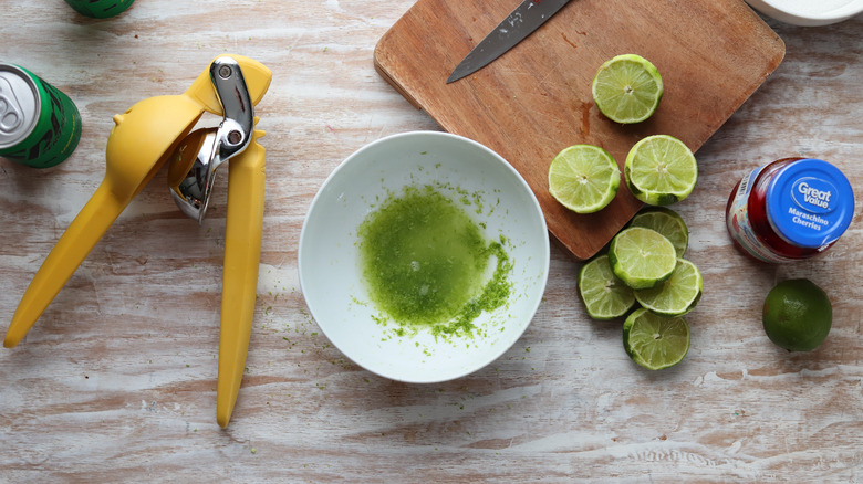 lime zest and juice in bowl