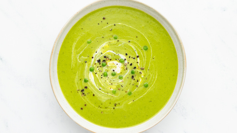 bowl of pea and mint soup 