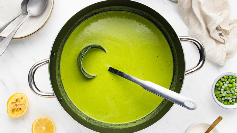 pea and mint soup in pot