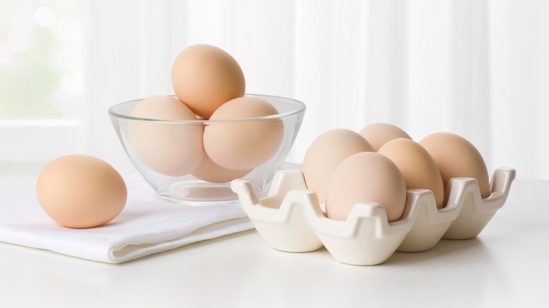 brown eggs on the counter