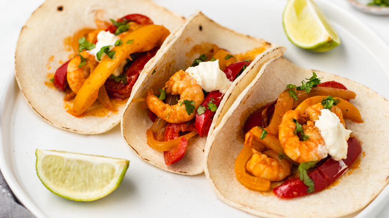 Shrimp fajitas on plate