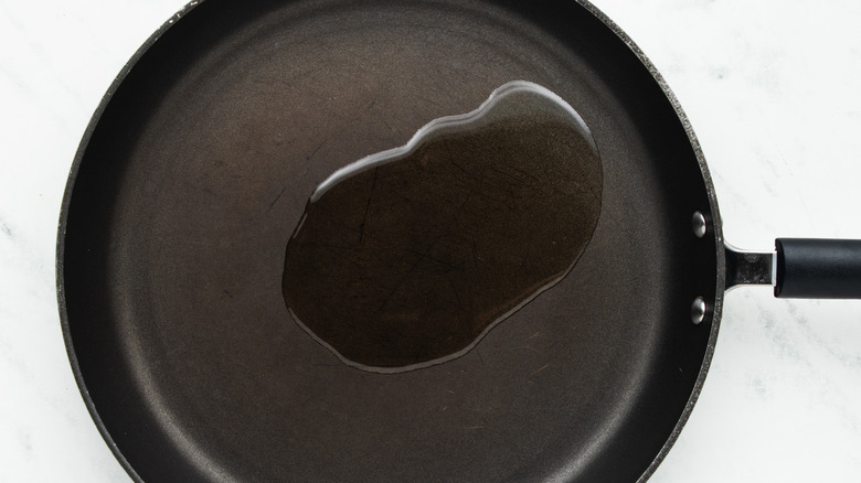 Oil heating in pan