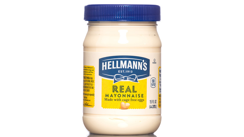 Jar of Hellman's mayo on white