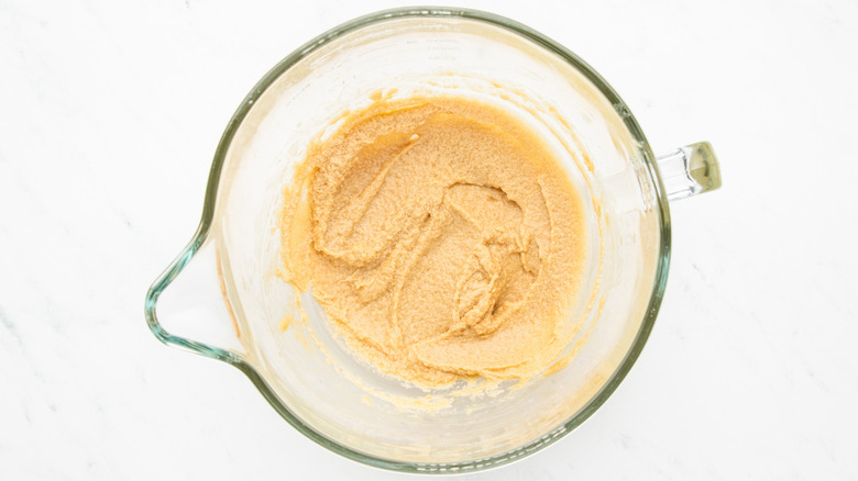 Making cookie dough in mixing bowl