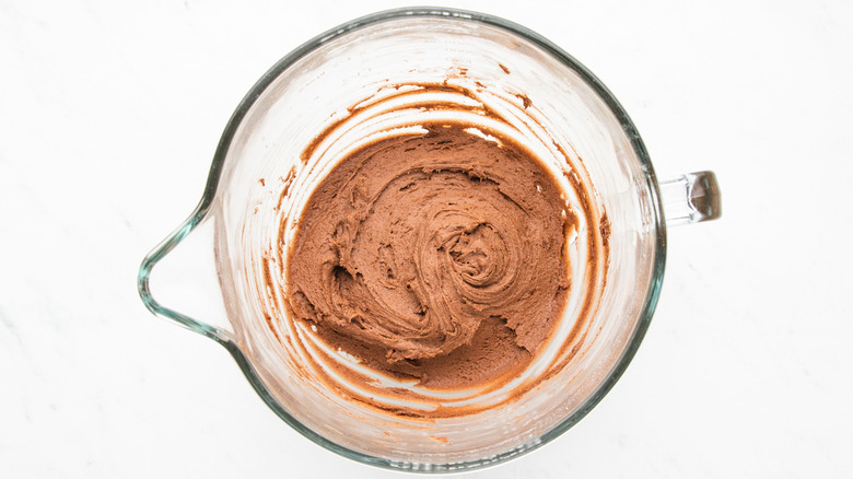 Making cookie dough in mixing bowl