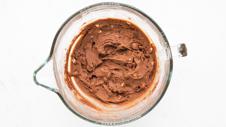 Making cookie dough in mixing bowl