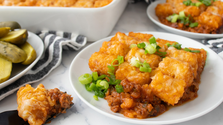 sloppy joe tater casserole portion