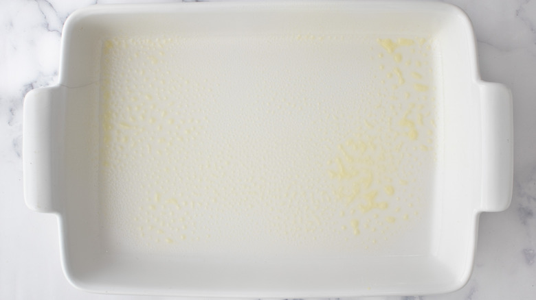 greased white baking dish