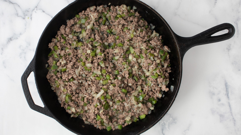 cooked ground beef with veggies