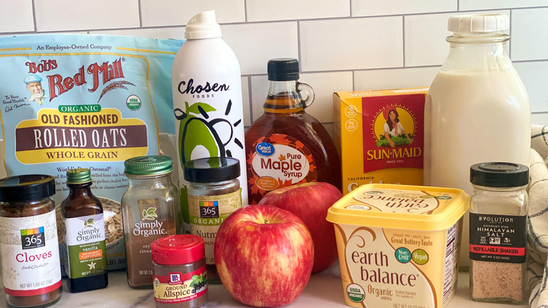 vegan oatmeal ingredients on counter