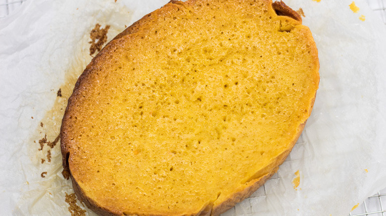 slow cooker banana pudding cake on parchment