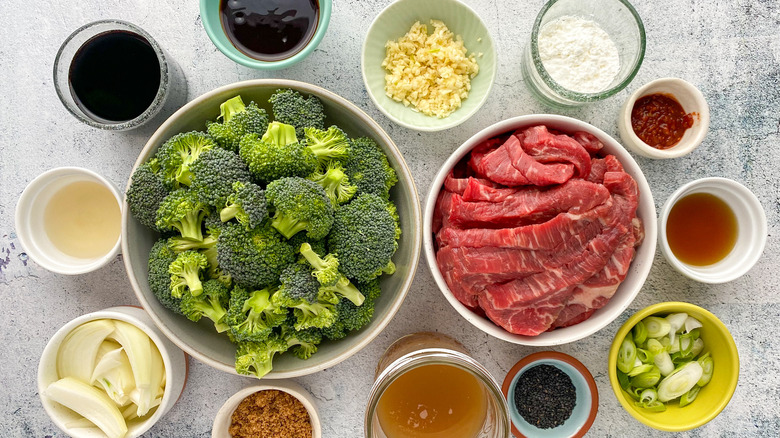 beef and broccoli ingredients in bowl