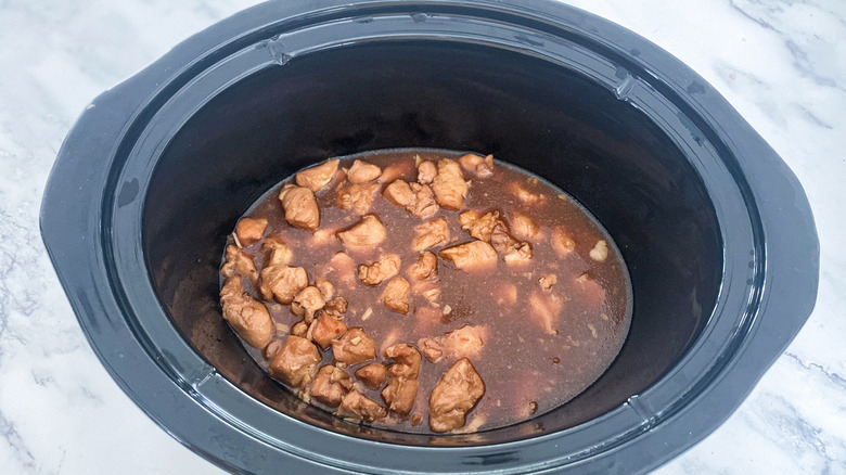 Bourbon Chicken cooked in sauce