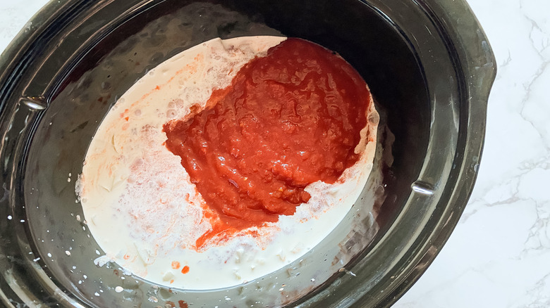 Butter chicken sauce prep in the slow cooker