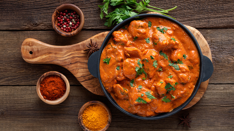 A dish filled with Indian Butter Chicken