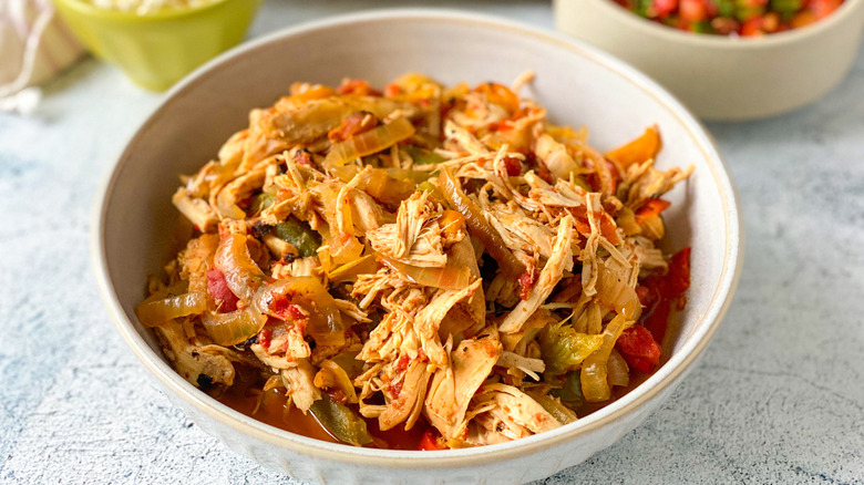 chicken fajita filling in bowl