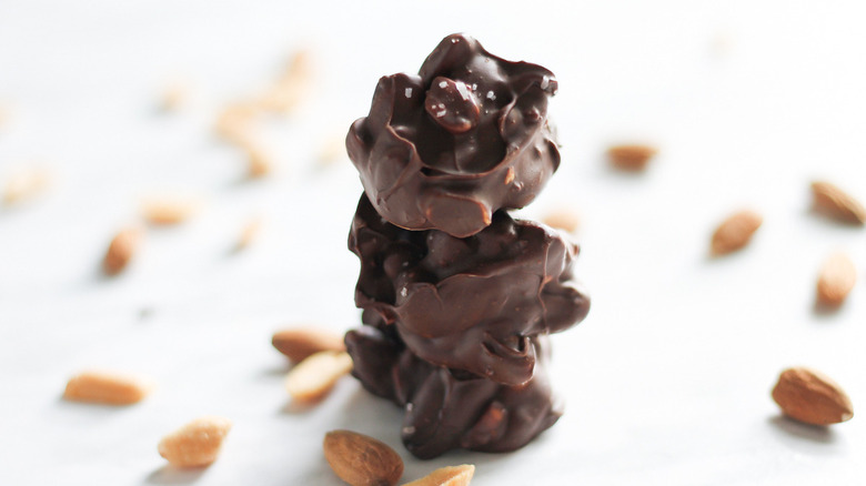 chocolate nut clusters stacked