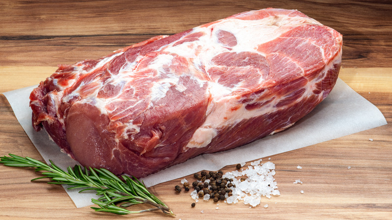 Pork shoulder on a counter