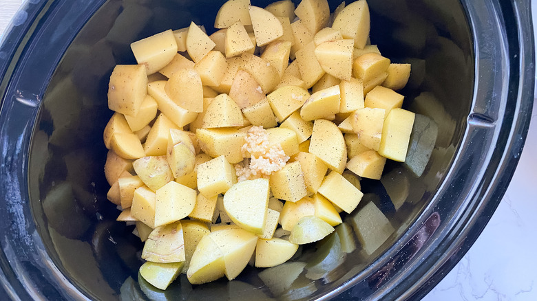 potatoes, garlic, salt, pepper