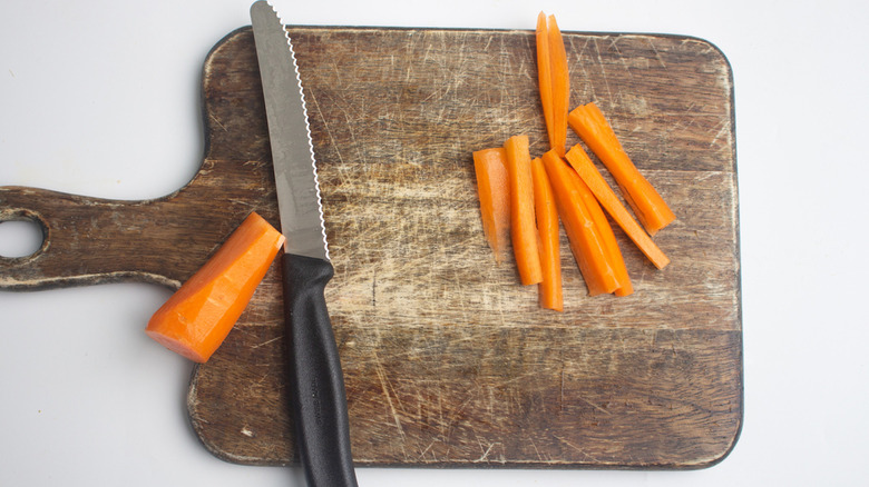 chopped carrots on cutting board