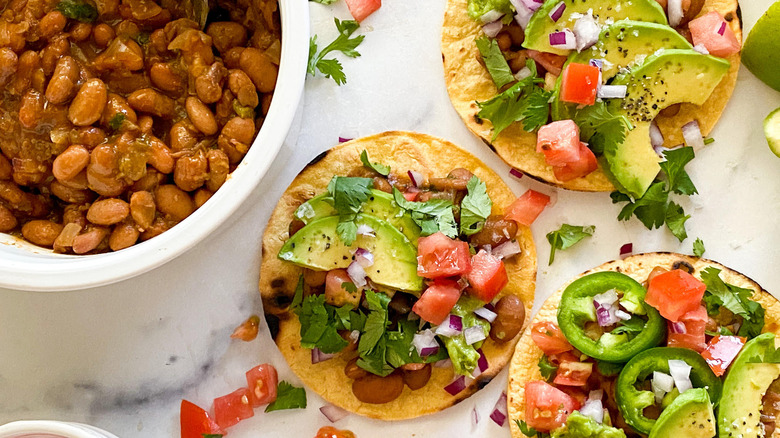 pinto beans on tortillas