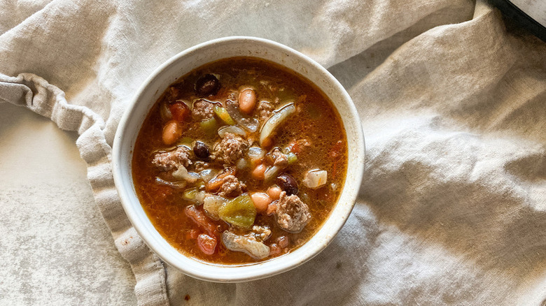 Chili in white bowl