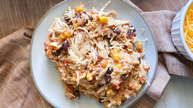 Chicken with rice, beans, and cheese