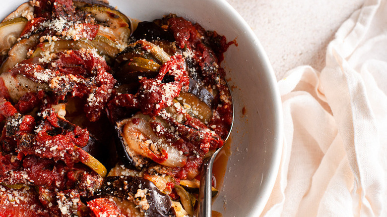 Ratatouille in white bowl