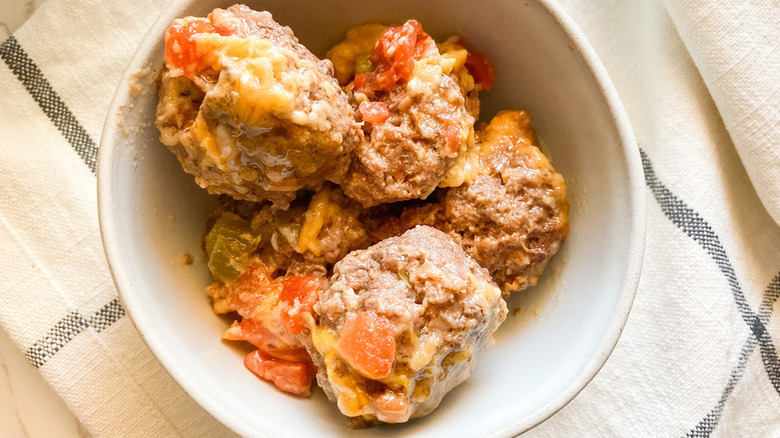 Meatballs in white bowl