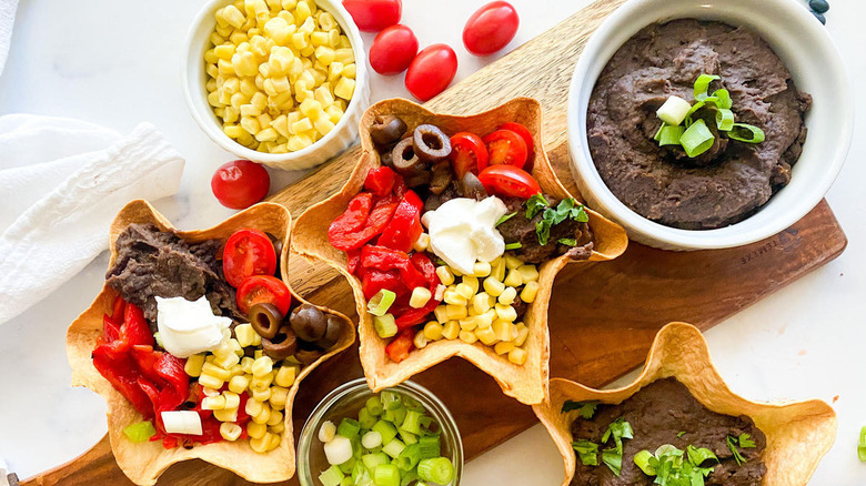 refried beans with taco fixings