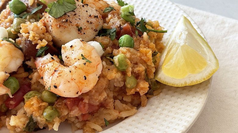 Slow Cooker Seafood Paella on a plate