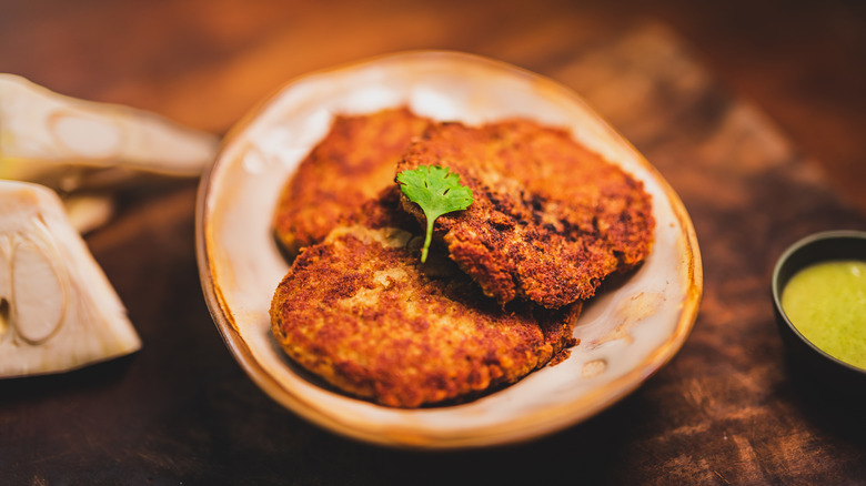 Jackfruit patties on a plate