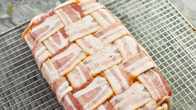 smoked bacon-wrapped meatloaf cooking